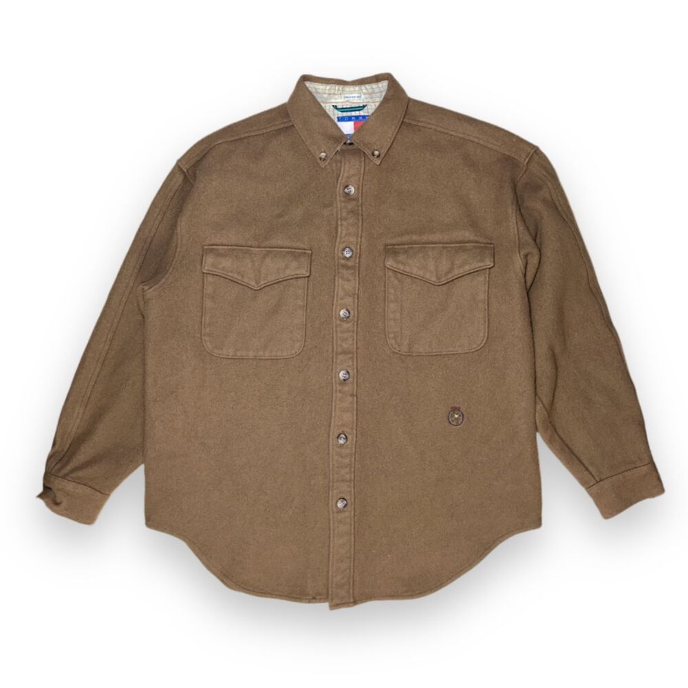 Tommy Hilfiger Heavy Wool Blend Workwear Shirt Mens Sz L Hong Kong 80s Vintage